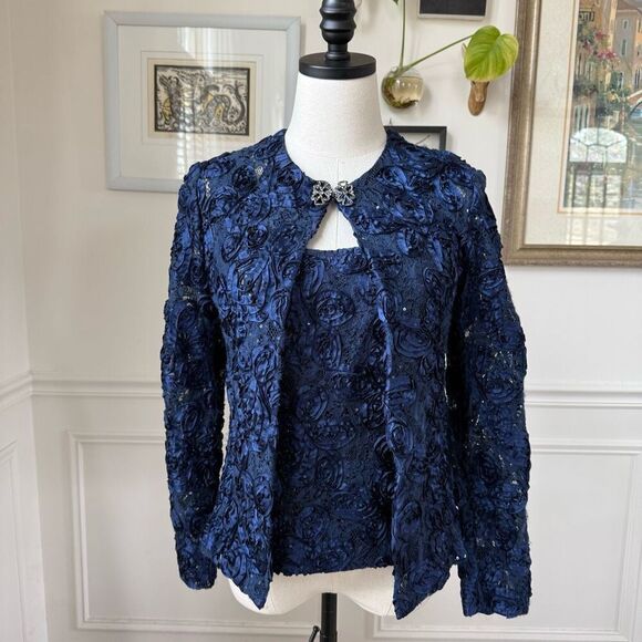Cachet Dark Blue 2pc Formal Jacket Tank Soutache Sequin Rhinestone Clip 6